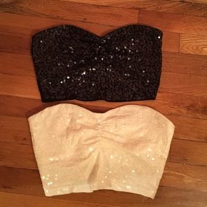2 sequined crop tops (black and white)
