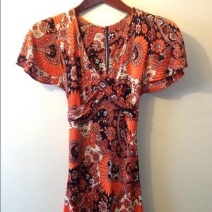 Orange Paisley 1960's Maxi Dress sz 4