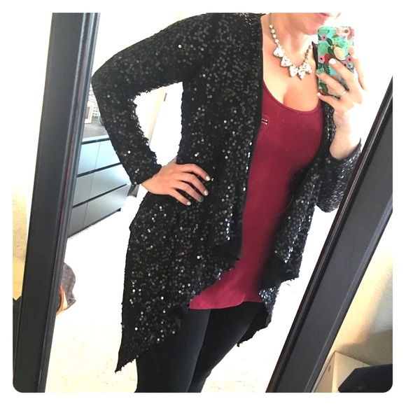 Sequin shark hem cardigan sweater