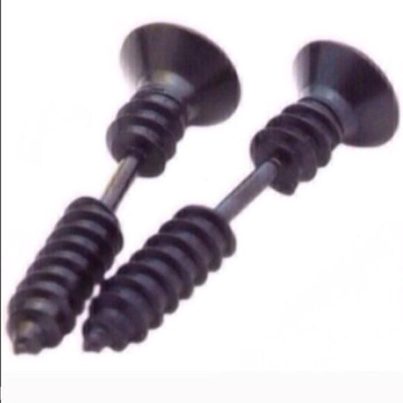 (M2) Black Screw Earrings - Picture 2 of 6