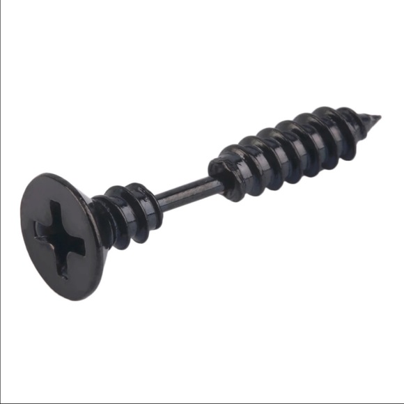 (M2) Black Screw Earrings - Picture 3 of 6