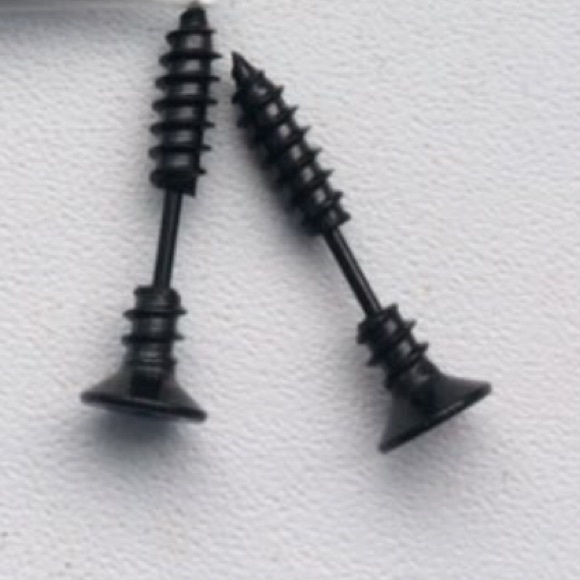 (M2) Black Screw Earrings - Picture 4 of 6