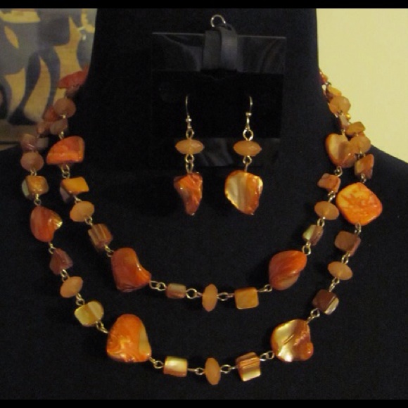 Double Strand Shell Bead Necklace and Earring Set
