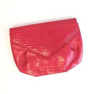Bold Red Faux Croc Clutch Handbag