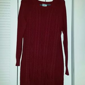 Red cable sweater dress