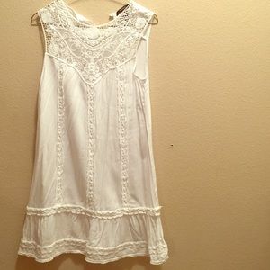White Cotton Dress w/ Crochet Neck