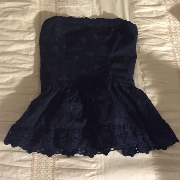 Navy Peplum Eyelet Top