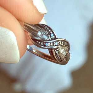White gold diamond and black diamond ring