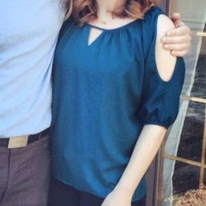 Express cold shoulder short sleeve blouse