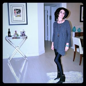 100% Cashmere Gray Sweater Dress X