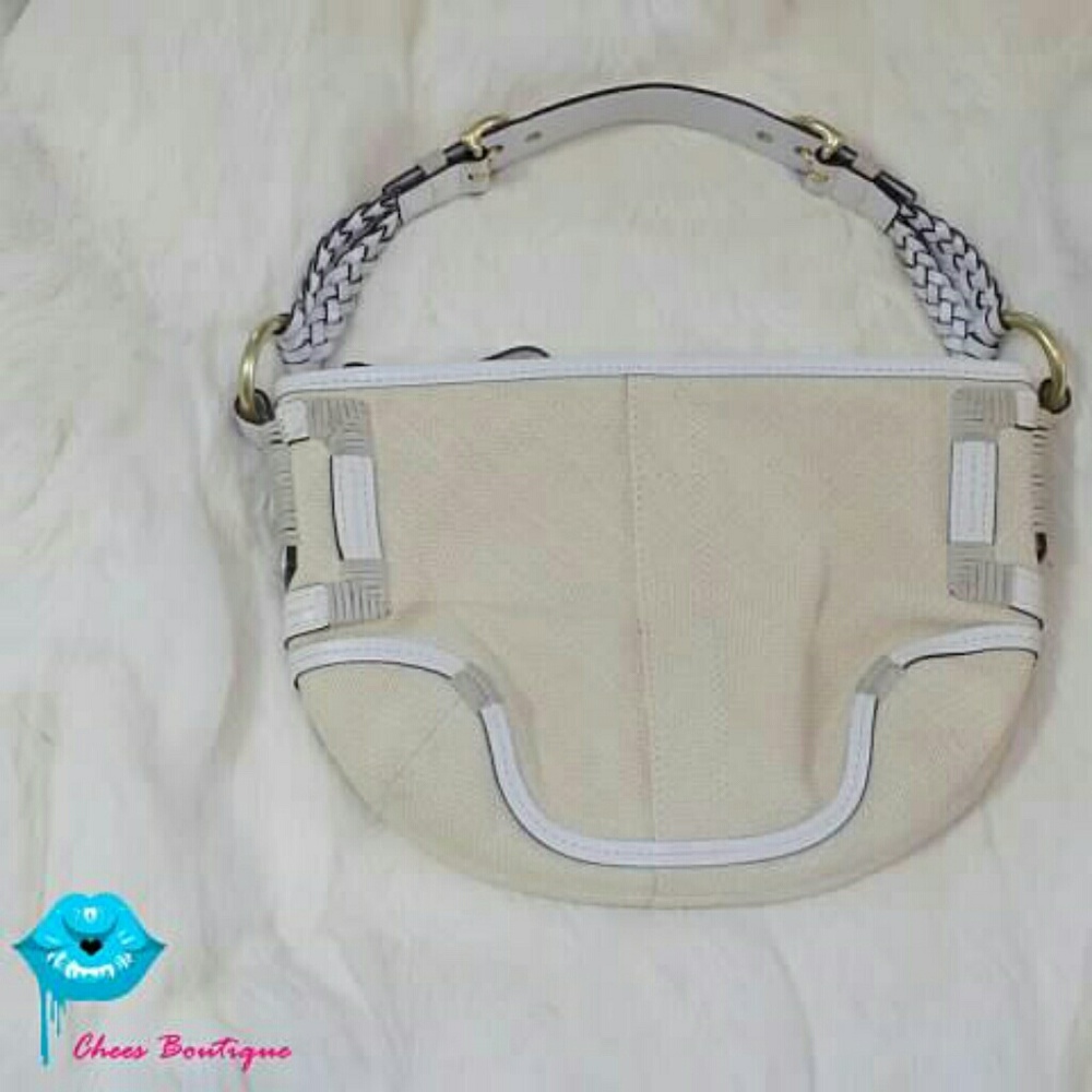Coach Angora Straw Tan & White Hobo #4710