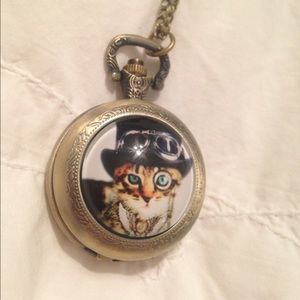 cat pocket watch necklace