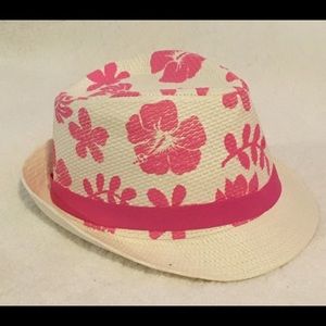 White fedora with pink Hawaiian print flowers🌸
