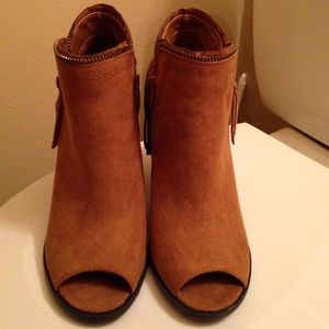 Cute brown open toe booties