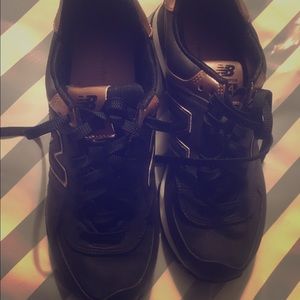 New Balance Black and Rose Gold Tennis Shoes