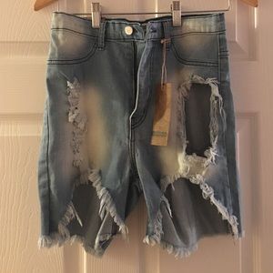 Distressed denim shorts light blue