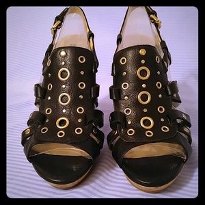 Michael Kors Black leather and gold slingbacks