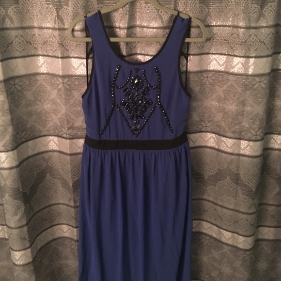 Royal blue bedded open strappy back maxi w/ slit