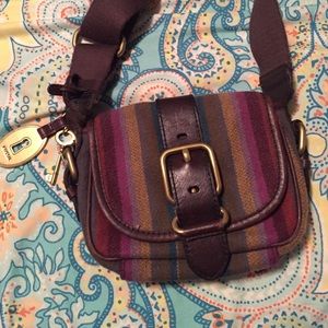 Multi colored cross body fossil bag