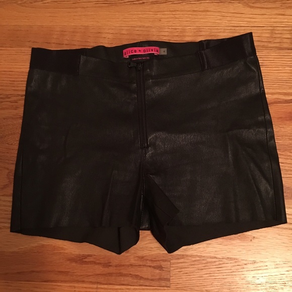 Alice + Olivia size 4 black vegan leather cut offs