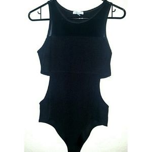 Open side mesh bodysuit one piece