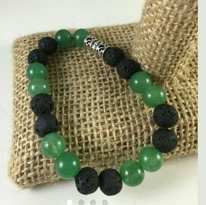 Lava stone and jade stretch bracelet