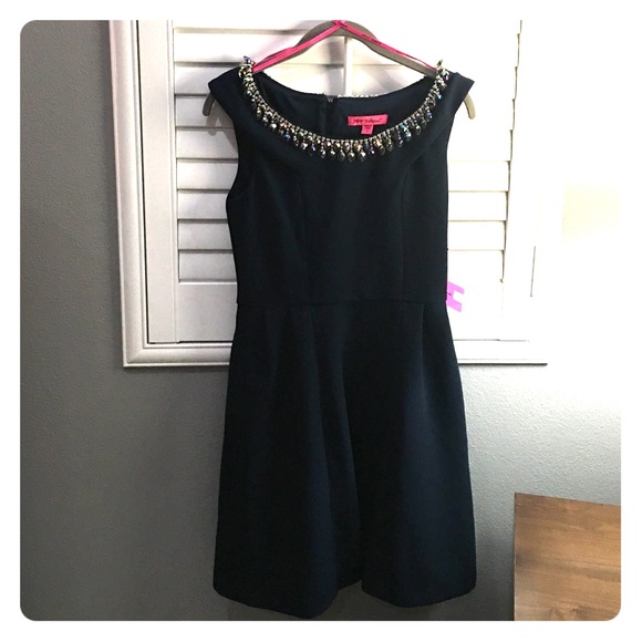 Dark navy cocktail dress with beaded neckline