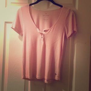 AE pink cropped Henley tee