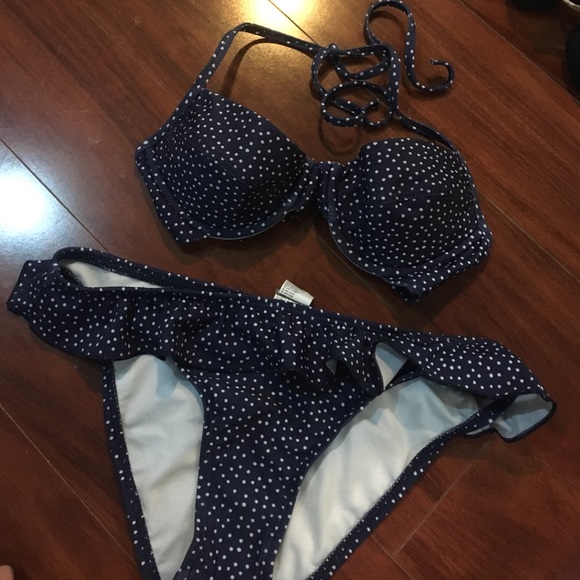 Navy Pok A Dot Bikini