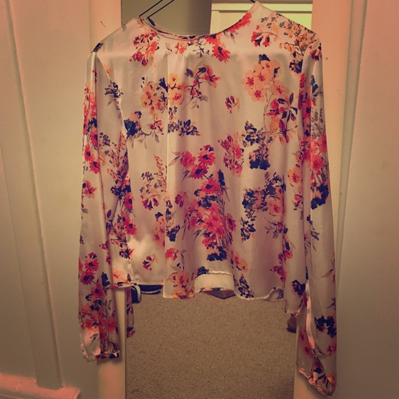 Zara silk long sleeve swing crop top