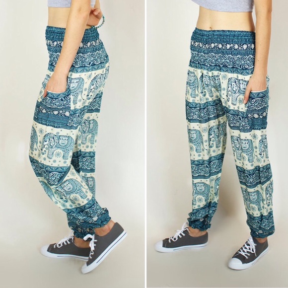 46% off The Elephant Pants Pants - The Elephant Pants Teal and White ... The Elephant Pants Teal and White