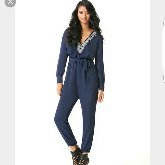 Bebe v neck embroidered jumpsuit - Picture 1 of 4