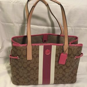 Coach Signature Khaki Pink Tan Satchel