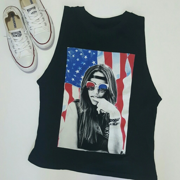 Tops - American Flag graphic muscle tank