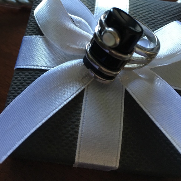 Vintage black onyx and sterling cocktail ring