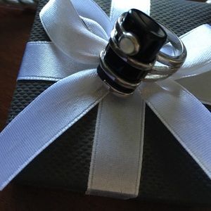 Vintage black onyx and sterling cocktail ring