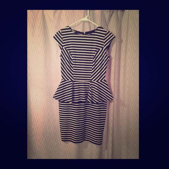 Black and white striped peplum dress size small - Picture 1 of 4