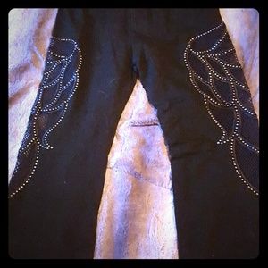 Black stretch boot cut pants with rhinestones
