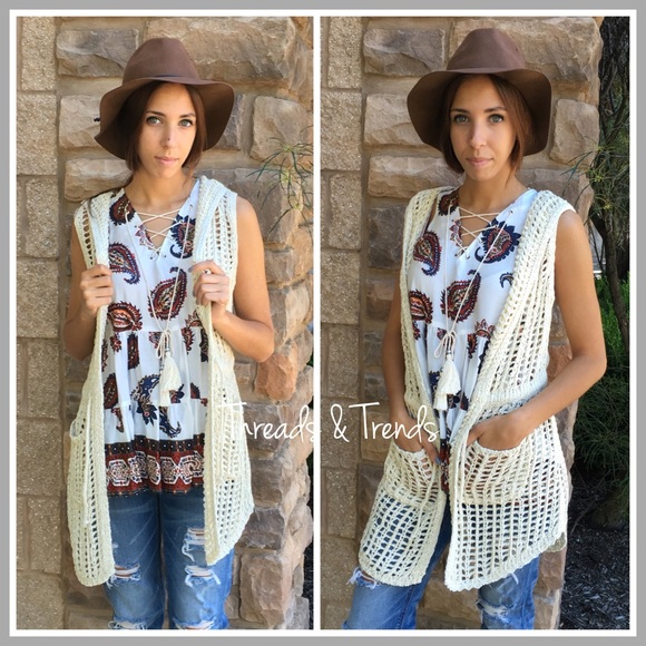 Threads & Trends Jackets & Blazers - Crochet Hooded Vest