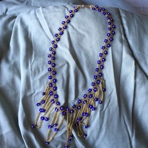 Vintage handmade tiny blue beaded flower necklace