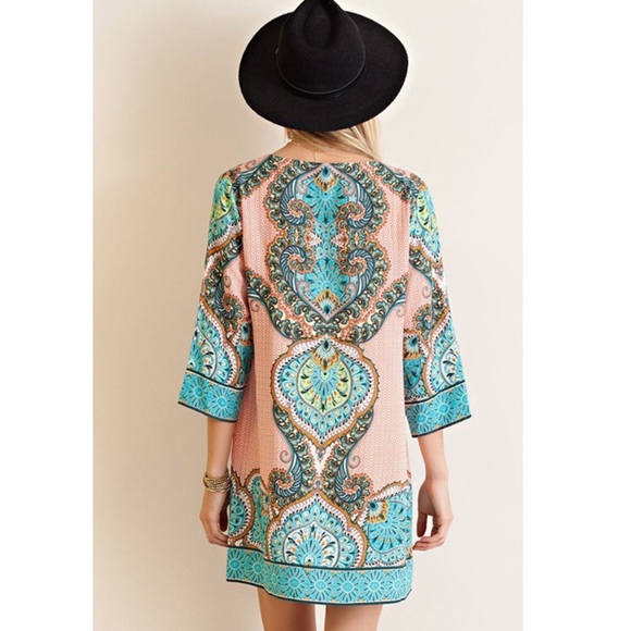 Tangerine & Turquoise Shift Dress - Picture 3 of 3