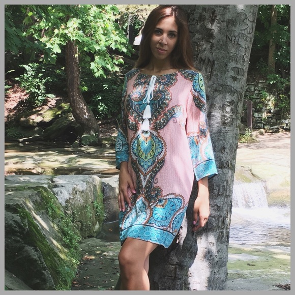 Tangerine & Turquoise Shift Dress - Picture 2 of 3