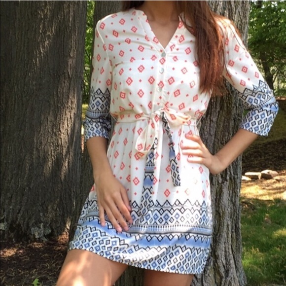 Pastel Ivory Belted Shift Shirtdress - Picture 3 of 3