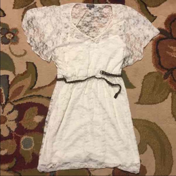 White Lace Flutter Sleeve Dress