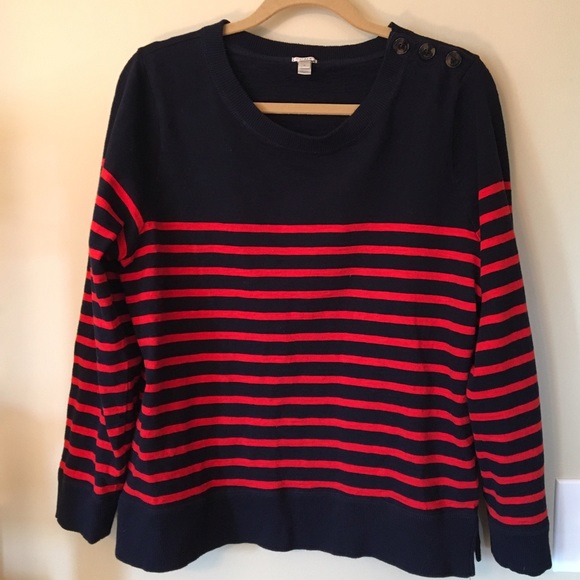 J. Crew Nautical Navy & Red Striped Top