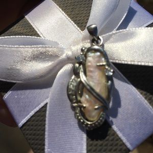 White freshwater pearl, crystal accents sterling