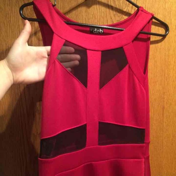 Red skater dress with black mesh - Picture 3 of 4