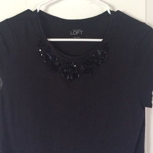 Loft black tee with jewel detail at neckline