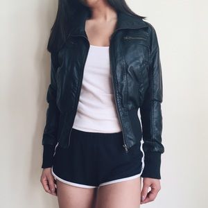 Faux Leather Cropped Jacket