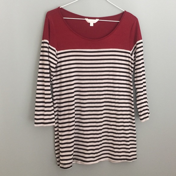 LONG RED & STRIPED 3/4 SLEEVE TEE
